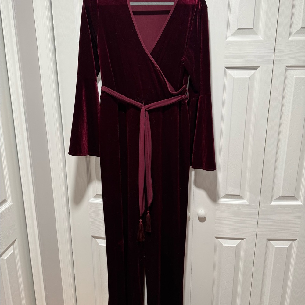 Calvin Klein Deep Red Velvet Jumpsuit